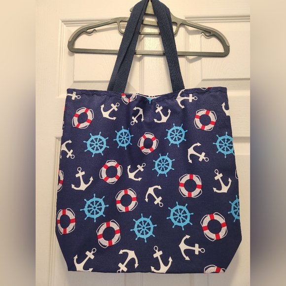 Handmade Blue/White/Red Nautical themed Tote Bag - Picture 1 of 4
